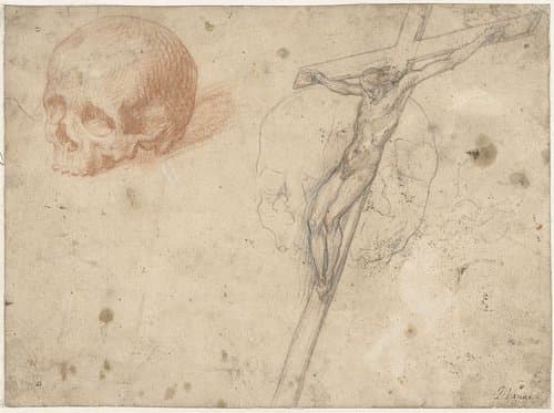 Schets van crucifix en doodshoofd by Francesco Vanni