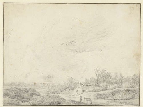 Duinlandschap met boerderijen by Guillam Du Bois