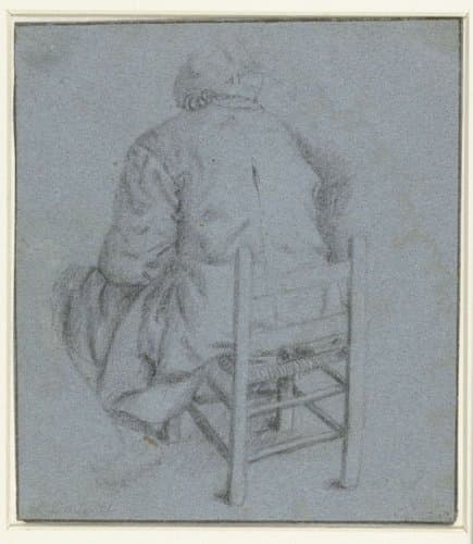 Figuur op laag stoeltje gezeten by Cornelis Dusart