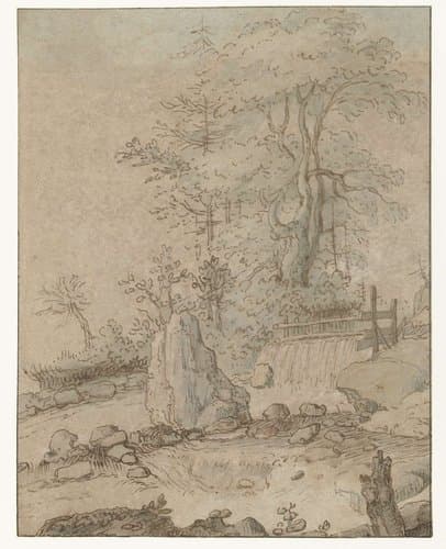 Rotsachtig landschap met waterval by anonymous
