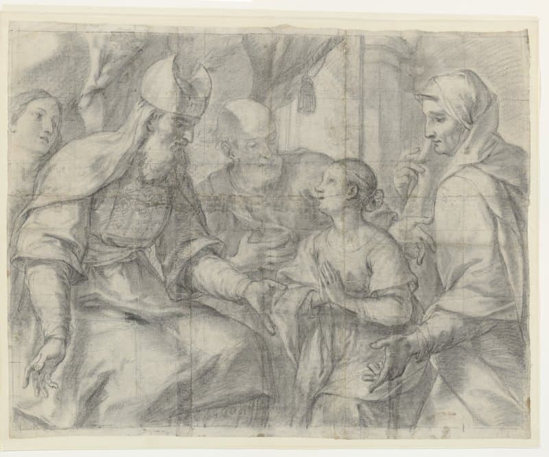 Groot ontwerp voor een tempelgang van Maria by Giovanni Andrea Ansaldo