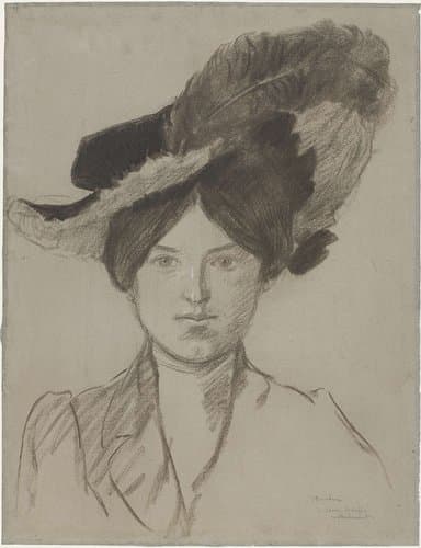 Portret van een dame met brede hoed met veren, van voren gezien by Théophile Alexandre Steinlen