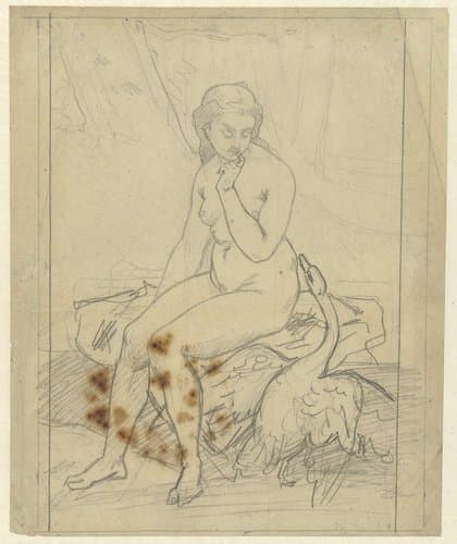 Zittende Leda met de zwaan by Ferdinand Roybet