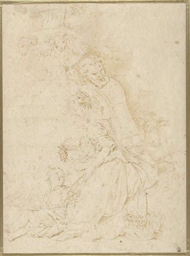 Jonge vrouw houdt druiven op voor twee kinderen by Jean Honoré Fragonard