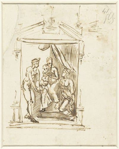 Ontwerp voor een altaar met een Madonna met kind en heiligen by Polidoro da Caravaggio