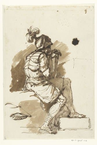 Zittende krijgsman met bepluimde helm by Etienne de Lavallée-Poussin