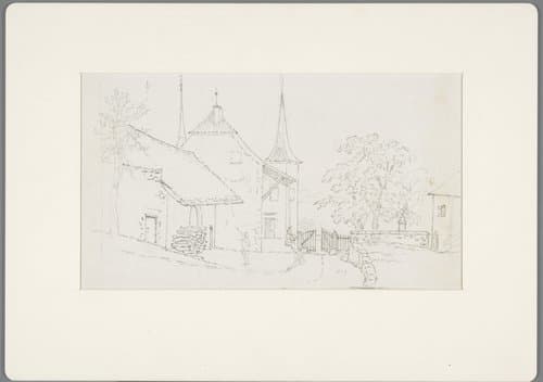 Landhuis in de buurt van het Lac Léman, van de andere zijde van het hek te zien by David Alphonse de Sandoz-Rollin