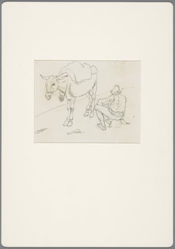 Zittende man bij een ezel by David Alphonse de Sandoz-Rollin