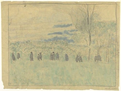 Landschap met wandelaars: begrafenisoptocht (?) by Édouard Vuillard