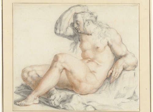Naakte zittende vrouwenfiguur by Jan Harmensz. Muller