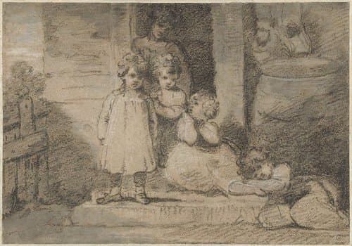 Vier kinderen en een ouder meisje by John Hoppner