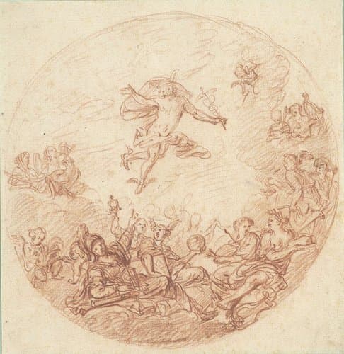 Ontwerp voor een rond plafond met Mercurius en Minerva by anonymous