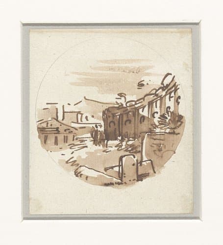 Vluchtige schets van klassieke gebouwen, een tempel en een portiek in een gebogen wand by Victor Jean Nicolle