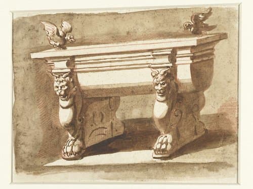 Antieke tafel op trapezophoren in de vorm van leeuwen met hoorns by Etienne de Lavallée-Poussin