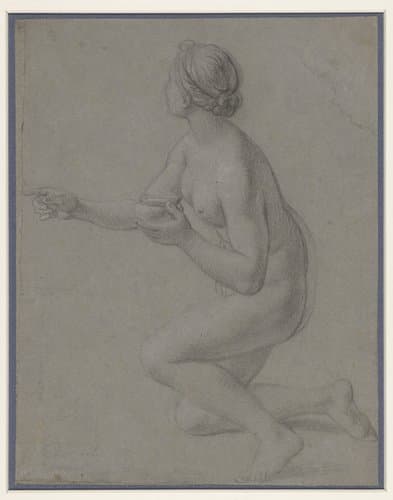 Studie van een knielend naakt meisje by François Verdier