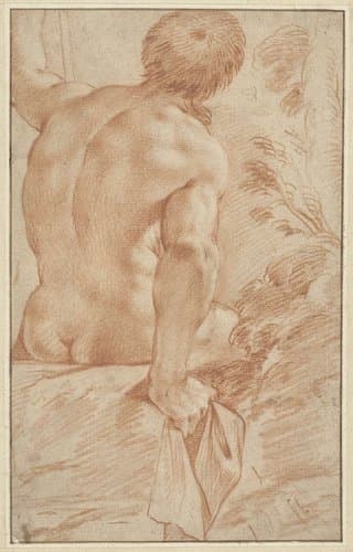 Naaktstudie van een zittende man, op de rug gezien by Annibale Carracci