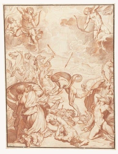 Apollo en Diana doden de kinderen van Niobe by Ludovicus Finsonius