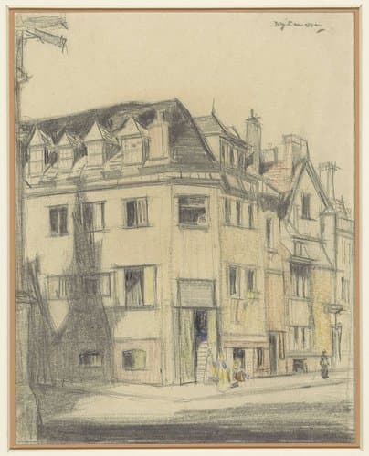 Gezicht op de hoek van een straat in een Engelse stad by David Young Cameron