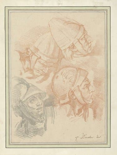 Study sheet with four soldiers' heads by François Boucher