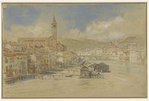 Gezicht op S. Anastasia te Verona, over de Adige by John Ruskin
