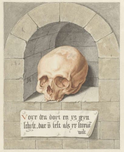 Schedel in een nis by Abraham Delfos