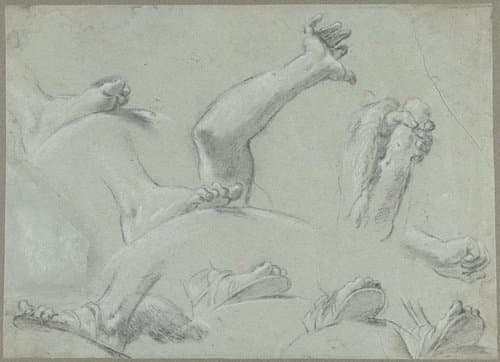 Schetsblad met studies van voeten, handen en een arm by Gaetano Gandolfi