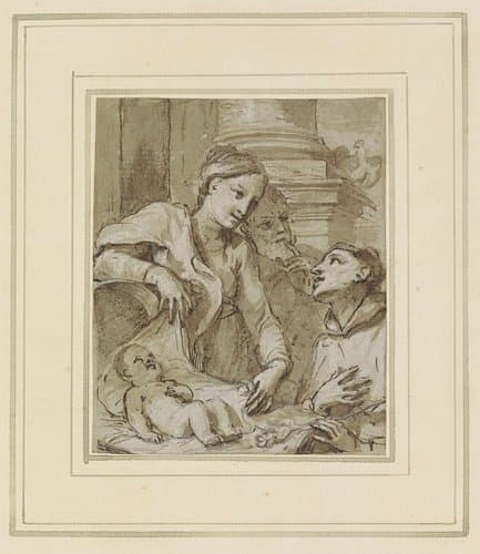 Heilige Familie met de heilige Antonius van Padua by Gregorio Lazzarini