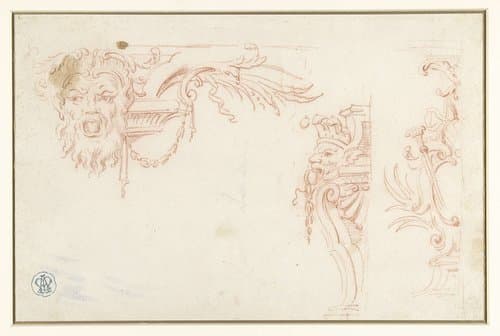 Drie details van laat Lodewijk XIV interieur by Jean Baptiste de La Rose