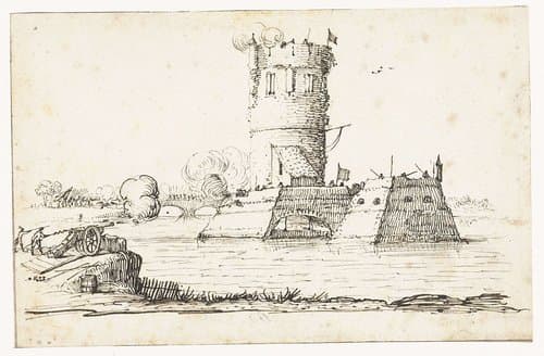 Aanval van artillerie op een verdedigingstoren