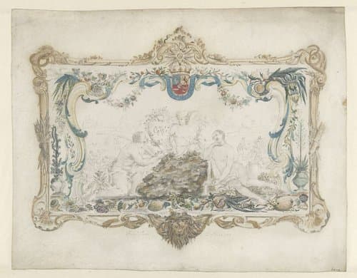 Deksel van een gouden doos met allegorie op de goudwinning