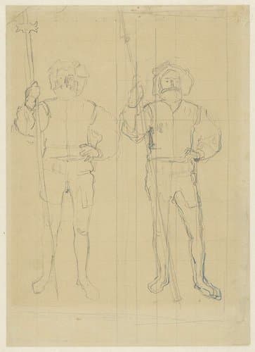 Twee staande landsknechten, met hellebaarden by Ferdinand Hodler