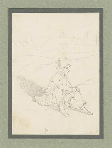 Zittende jonge man met hoge hoed op by Wilhelm Koller