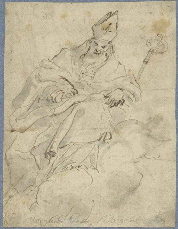 Bisschop zittend op een wolk, schrijvend by Francesco Bernardi