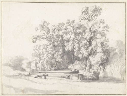 Bosrand met een draaibrug over een sloot by Jacob van Mosscher