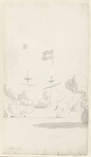 Het schip Oosterwijk tijdens de de slag bij Lowestoft op 13 Juni 1665 by Willem van de Velde (II)