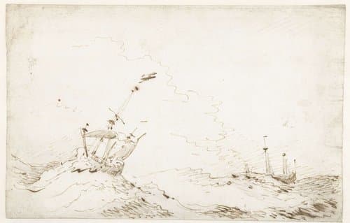 Woelige zee by Willem van de Velde (II)