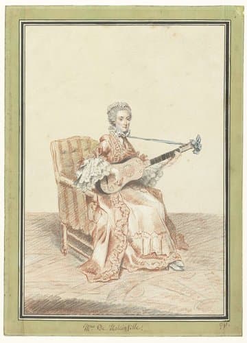 Portret van Madame de Montainville, gitaar spelend by Louis de Carmontelle