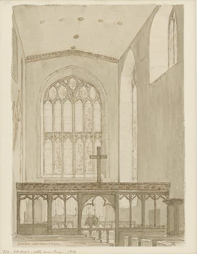Interieur van de kapel van Malvern Abbey, naar het koor te zien by A.M. Hind