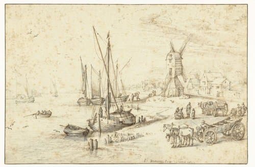 Een molen aan een drukbevaren rivier