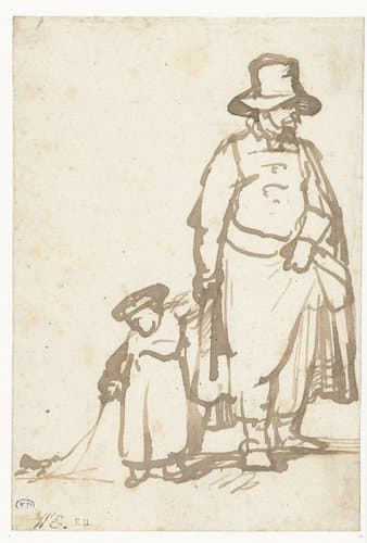 Staande man met een kind aan de hand by Rembrandt van Rijn
