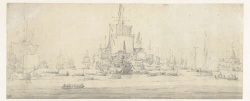Krijgsraad van de Nederlandse vloot voor de Vierdaagse Zeeslag in 1666 by Willem van de Velde (II)