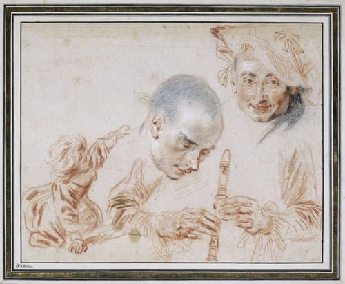 Two Male Heads by Jean Antoine Watteau