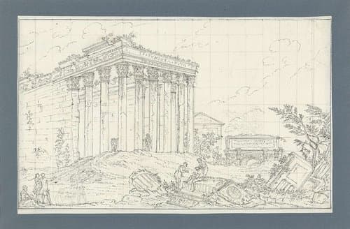 Romeinse tempels en ruïnes met bezoekers by anonymous