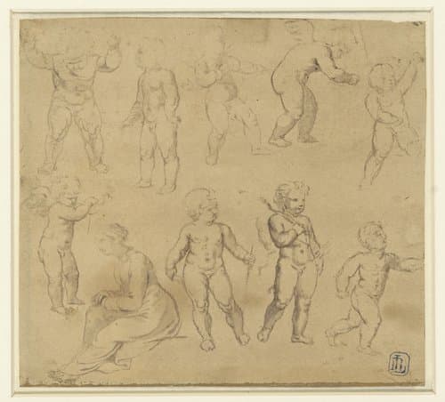 Negen studies van putti en een naar links zittende vrouw by anonymous