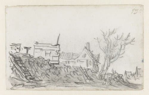Huizen aan een dijk bij Houtwael by Jan van Goyen