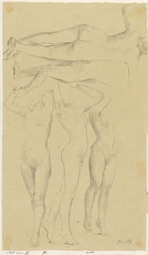 Vijf naaktstudies; drie met opgeheven armen by Henri Fantin-Latour
