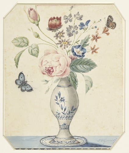 Vaasje met bloemen en een blauwe vlinder by L.W. Garrison