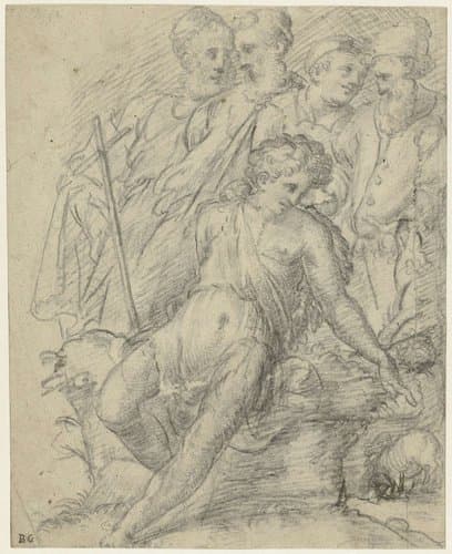 Johannes de Doper wijzend op het Lam by Bernardino Campi