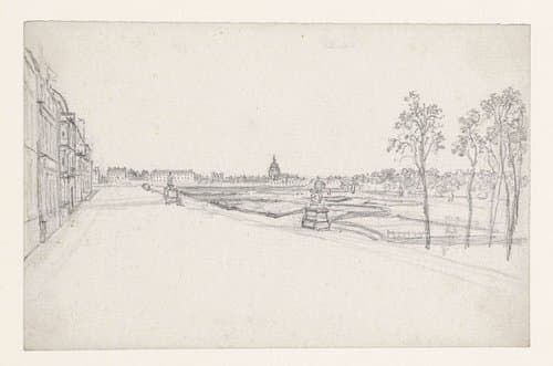 Gezicht op de Dome des Invalides uit de Champ de Mars by Georges Michel
