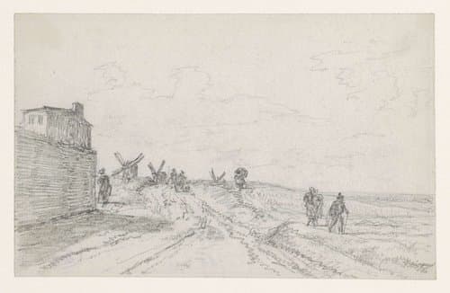 Weg op de Butte met molens in het verschiet by Georges Michel
